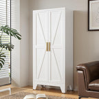 61" Tall Metal Storage Cabinet with 2 Doors and 3 Adjustable Shelves, 4-Tier Kitchen Pantry Storage Cabinet for Kitchen, Living Room, Dining Room and Office, White