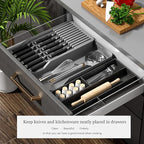 Knife Holder, In Drawer Knife Block Holder with Expandable Cutlery Tray Kitchen Drawer Organizer Insert-Holds 11 Knives for Save Space & Kitchen Safety (Drawer knife holder, Plastic)