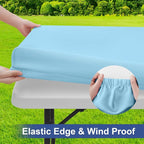 homing Rectangle Table Cloth Cover, Waterproof Polyester Elastic Fitted Tablecloth, Fits for 6 Foot Folding Tables, Washable Table Protector for Picnic, Camping, Outdoor (Light Blue, 30" x 72")