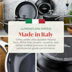 Orfeo 10 Piece Nonstick Cookware Set, Made in Italy, Diamond Ceramic PFAS-Free Pots & Pans, Induction Ready, Scratch Resistant, Laser-Fused Surface for Durability, Dishwasher Safe, Black