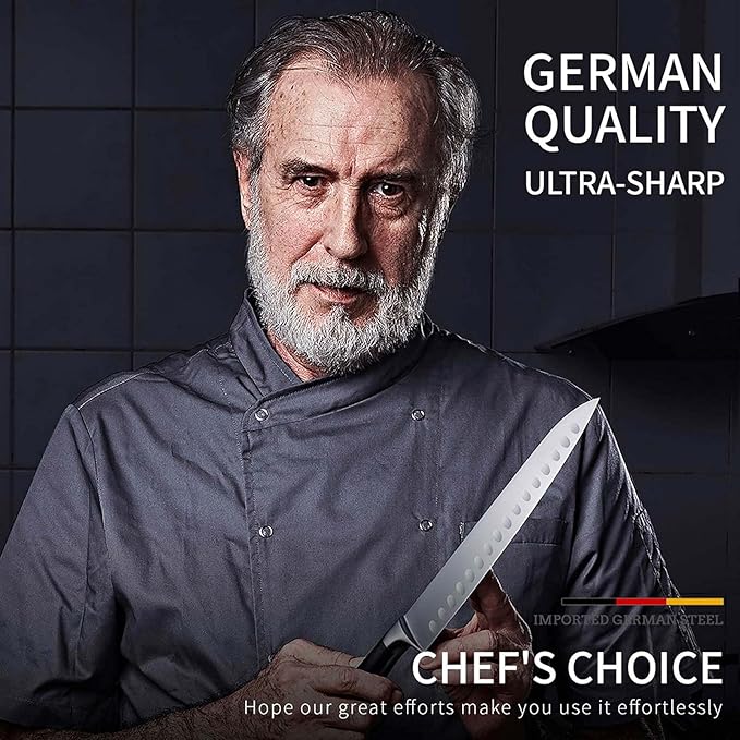 MAD SHARK Kitchen Knife, Chef's Santoku Knife 8-inch, German High Carbon Stainless Steel Chef Knife, Super Sharp Multipurpose Chopping Knife for Meat Vegetable Fruit with Ergonomic Handle & Gift Box