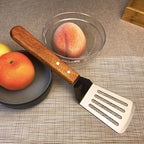 2Pcs Metal Spatulas Set, Metal Spatula for Cast Iron Skillet, Cooking Utensils Fish Egg Grill Spatula Stainless Steel Slotted Spatula, Wok Flat Top Small Metal Spatula Turner with Wood Handle