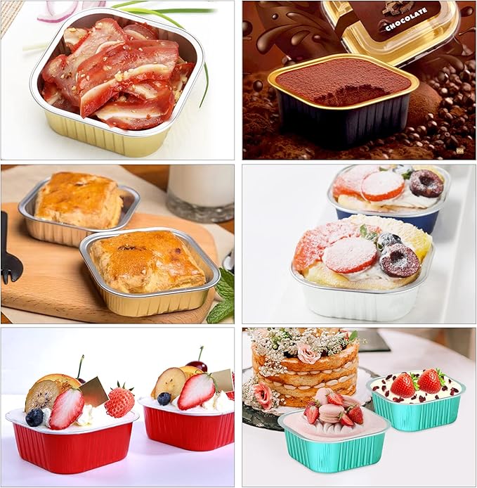 LNYZQUS 5oz/80pack Mini Cake Pans with Lids, Disposable Ramekins Muffin Tins Cupcake Baking Cups,Small Aluminum Foil Brownie Baking Pan Containers Mini Cheesecake Holders-Black