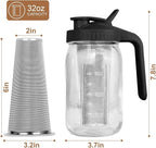 Cold Brew Coffee Maker,32 Oz Mason Jar Pitcher with Stainless Steel Filter, Pour Spout Handle Lid, Heavy Duty Glass Airtight & Leak-Proof Pitcher for iced coffee Tea Breastmilk Lemonade-Black