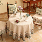 patdrea Designer Linen Vintage Tablecloth for Round Table,Anti-Wrinkle Durable Breathable French Table Cloth,Dacorative for Kitchen Dining,Party,Christmas,Thanksgiving,Diameter 55"-Cudillero