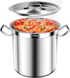 Stainless Steel Stock Pot,100 QT Large Stock Pot with Lid, Heavy Duty Tri-Ply Bottom Commercial Grade Stock Pots for Boiling Cooking Soup Stew Thick Bottom Deep Cookware Big Stockpots