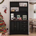 71" Black Pantry Cabinet with Charging Station, 4-Type Storage & Anti-Tip Design, Kitchen Cabinet with Sliding Door/Adjustable Shelves