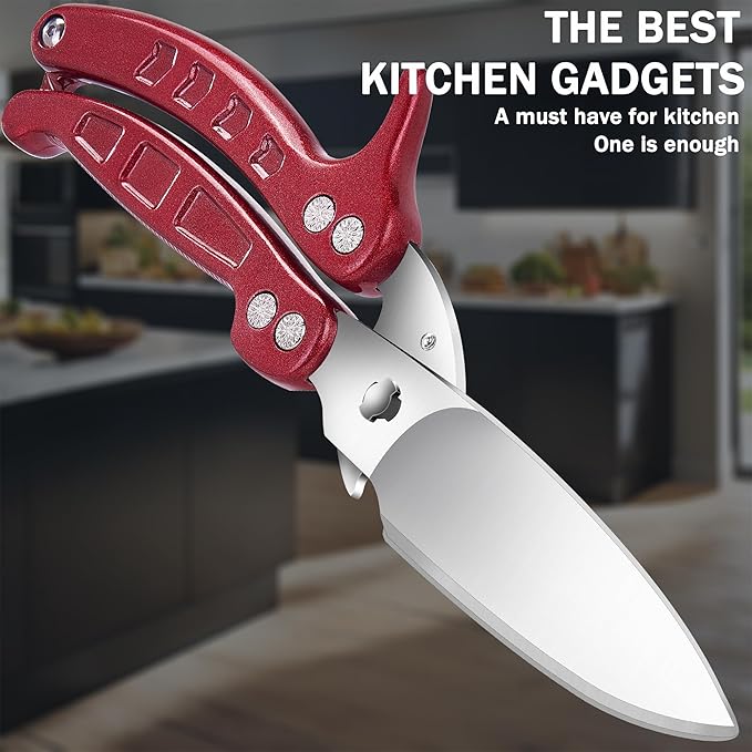 Kitchen Shears Heavy Duty Poultry Shears Meat Cutting Dishwasher Safe and Stainless Food Kitchen Scissors for Chicken Turkey Thanksgiving,Burgundy