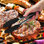 Premium Stainless Steel Heat Resistant Kitchen Tongs for cooking,set of 7"+9"+12" (Black),Non Scratch Silicone cooking Tong Tip for Cooking Pans,Strong Grip BBQ tongs for Grabbing Hot Food