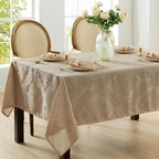 Newbridge Barcelona Luxury Damask Fabric Tablecloth, 70” Extra Wide x 126” Rectangle, Golden Beige, 100% Polyester, No Iron, Soil Resistant Dining Room, Party and Banquet Table Cover