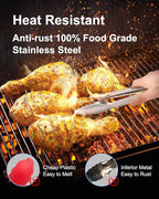 Cooking Tongs with Teeth, Premium Stainless Steel Kitchen Tongs Set of 2-9" and 12", Heavy Duty Locking Metal Food Tongs with Non-Slip Grip - Black