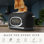 Rae Dunn Retro Digital Electric Toaster, 2 Slice Stainless Steel Toaster With Touchscreen, Countdown Timer, 6 Shade Settings, Wide Slots, High Lift Lever, Bagel, Defrost & Reheat, Black New