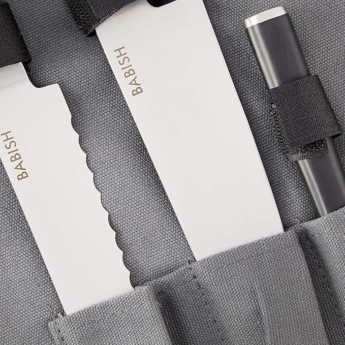 Babish German High-Carbon 1.4116 Steel Cutlery Knife Set, 3-Piece (Chef, Bread, & Pairing Knive) w/Kitchen Knives Roll