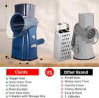 Rotary Cheese Grater Shredder - Upgraded 5 in 1 Cheese Grater with Handle and Strong Suction Base, Multi-purpose Julienne Slicer Ice Shaver Nuts Grinder for Ice, Vegetables, Fruit, Nuts