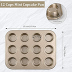 Mini Muffin Pan 2-Pack, Premium Small Cupcake Pans, Carbon Steel 12-Cup Muffin Tin, Versatile Non-Stick Bakeware