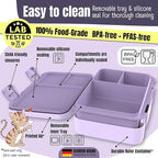 BEARFOOT Kids Lunch Box with Compartments – Compact & Lightweight | Leak-Proof, BPA-Free, Dishwasher & Microwave Safe | Hand-Drawn Design for Preschool, School, Travel (Dog & Cat Purple, 4 Cups)