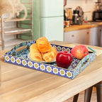 Gifturbo Serving Tray with Two Handles,Decorative Tray for Coffee Table, Plastic Rectangular Durable Serving Trays for Living Room, Bathroom, Outdoors, Blue