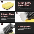 BBQ Grill Brush with Scraper-Removable BBQ Clearning Brush Head with Wire Bristles Brush & 2 Steam Brush-Black Grill Cleaner Brush Accessories for Gas/Charcoal Grilling Grates-Gifts for Grill Men