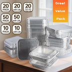 Aluminum Pans 8x8-20 Pack Disposable Foil Pans, Heavy Duty Aluminum Roasting Trays for Baking, Cooking, Heating, Storing, Prepping Food