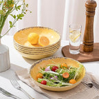 Farmhouse Melamine Pasta Bowls Set, 42 OZ Large Salad Bowls Set, 9.25 inch 6 Piece large Soup Bowls,Wide and Shadow Rustic Round Serving bowl, Set of 6 Dinner Bowl,Yellow…