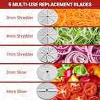 Commercial Food Processor with 5 Blades, Electric Vegetable Slicer & Chopper for Restaurant Kitchen - Stainless Steel Multifunctional Shredder, Slicer