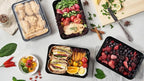 FULING 50 Pack Meal Prep Plastic Food Storage Containers With Lids 28 oz 1 Compartment Black Rectangular Reusable To Go Lunch Prepping Boxes BPA-Free Microwavable Freezer Dishwasher Safe Stackable