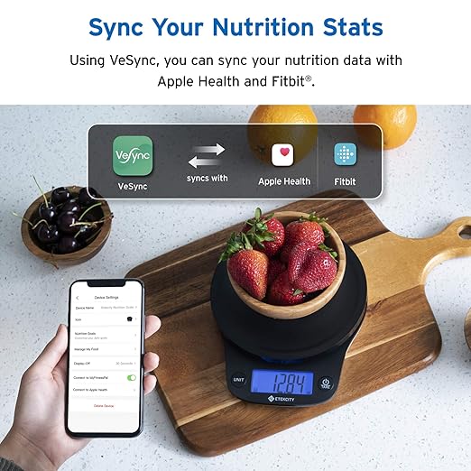 Etekcity Nutrition Smart Food Kitchen Scale, Digital Ounces and Grams for Cooking, Baking, Meal Prep, Dieting, and Weight Loss, 11 Pounds-Bluetooth, Black