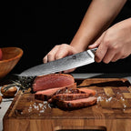 Klaus Meyer 5 Piece Damascus Knife Block Set, 67-Layer High Carbon Damascus Steel, Ultra-Sharp Kitchen Knife Set with Magnetic Wooden Block