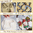 Flycalf Christmas Cookie Cutters Reindeer Shapes with Plunger Stamps Holiday PLA Baking Accessories Cutter Molds Gifts Decorative Party 3.5" Kitchen Cake Supplies