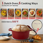 Enamel Cast Iron Dutch Oven with Lid, Round Casserole Pot for Bread Baking, Braising, Roasting, and Stews, Heavy-Duty, Oven Safe, Induction Compatible (4.7QT,Red)