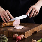 KYOKU 8 Inch Carving Knife - Daimyo Series - Meat and Fruit Slicing Knife with Ergonomic Rosewood Handle, & Mosaic Pin - Japanese 440C Stainless Steel Kitchen Knife with Sheath & Case