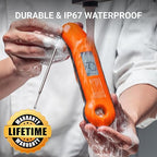 Professional Meat Thermometer Digital, Ultra-Fast 0.5 Sec Instant Read, NIST Certified ±0.5°F Accuracy, 100% Waterproof, Auto-Rotating Backlit Display, Lift-to-Wake, for BBQ/Candy, Orange&Gray