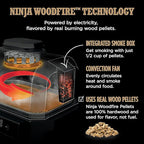 Ninja | Grill & Smoker | Outdoor Woodfire Pro XL | 4 in 1 Grill, BBQ Smoker, Air Fryer & Bake | Portable | Includes Built in Thermometer & 2 Woodfire Pellet Packs | Dark Grey | OG850
