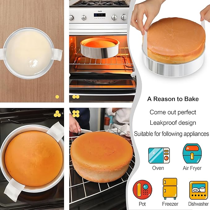 8 Inch Round Cake Pans Set of 2, Nonstick Stainless Steel Baking Pans Set with 100PCS Parchment Papers, Durable Birthday Christmas Circle Layer Cake Pans, Cake Pans Sets for Baking, Dishwasher Safe