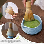 HELPLX Matcha Whisk Set 10-Piece Japanese Matcha Kit with BowlWhisk & Holder2 Tea CupsBamboo ScoopSpoonSifterScoop Rest & Tea Towel – Blue Matcha Tea Set for Ceremony or Daily Use