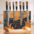SENKEN "Black Tsunami" Extra Large Magnetic Knife Block - Holds Up to 16 Knives - Knife Block without Knives, Universal Knife Holder, Beautiful Dark Resin & Natural Wood Blend (Black Resin)