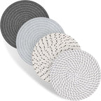 Trivets for Hot Dishes, 4 Pot Holders for Kitchen, Heat Resistant Mats for Countertop, 8 Inch Hot Pads for Hot Pots and Pans, Coaster, Home Essentials, Rustic Farmhouse Decor (Gray)