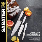 Sabatier Forged Triple Rivet Built-In Edgekeeper Sharpener, 18-Pieces, High-Carbon Stainless Steel Kitchen Knives, Razor-Sharp Knife set with Acacia Wood Block, White