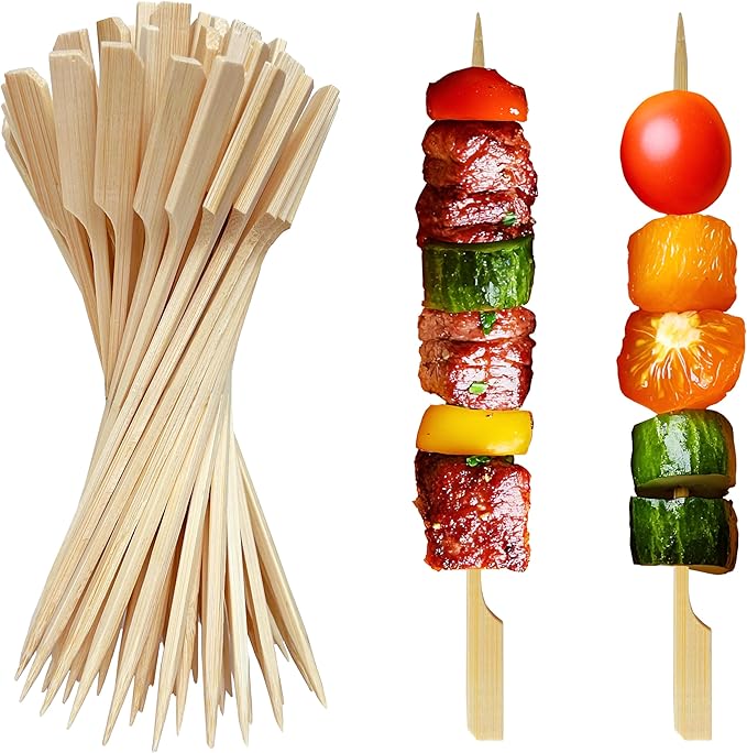7 Inch Bamboo Skewers for Grilling 200PCS Kabob Skewers Wood Paddle Flat Bamboo Sticks for Fruit, BBQ, Kitchen (7 Inch)