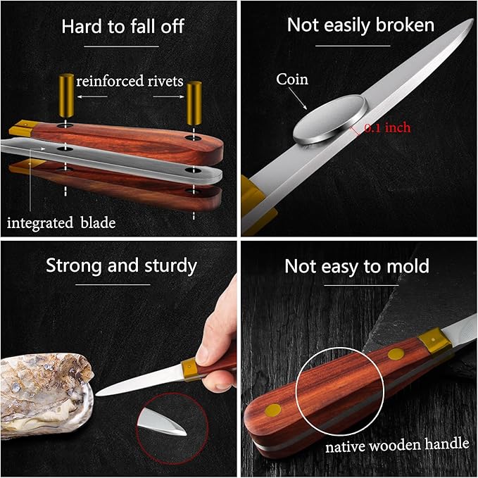 SPEENSUN Oyster Shucking Knife - Not Easy to Break and Bend, More Secure with Gloves (2 Knife and 1 Glove L) - Best Oyster Shucking Set