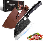 Mossy Oak Serbian Chef Knife, Meat Cleaver Knife with Genuine Leather Sheath, Hand Forged Heavy Duty Chopper Knife Full Tang Handle, Butcher Knife for Kitchen, Outdoor Cooking, Camping