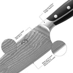 Damascus Kitchen Knife Set with Block – Razor Sharp 67-Layer VG10 Steel, Triple Rivet Handles, Chef, Santoku, Utility, Bread & Paring Knives, Sharpener, Shears, Black, 9PCS