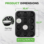 NutriChef Muffin Pans for Baking 4-Pack | Nonstick 12 Mold Cupcake Tins | Carbon Steel Stackable Cup Cake Trays | Dishwasher & Oven Safe | Includes 200 Parchment Paper Liners | 13 x 10 x 1 | Black