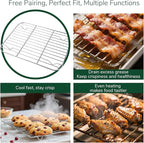 18/0 Stainless Steel Baking Sheet with Cooling Rack, 12.4 Inch Oven-Safe Non-Toxic Cookie Sheets for Baking, Coating Free & Rust Resistant for Healthy Family Baking, Easy to Clean, Heavy Duty
