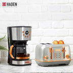 Haden Heritage 4 Slice Wide Slot Stainless Steel Toaster Bundled with 12 Cup Programmable Drip Coffee Maker Coffee Machine, Steel & Copper