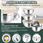 Herogo 5-Piece Mixing Bowls with Airtight Clear Lids, 3 Grater Attachments, Stainless Steel Salad Bowls for Kitchen, Size 4.6, 3.5, 2.5, 2, 1.5QT Ideal for Baking, Prepping and Serving, Khaki