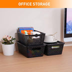 Plastic Storage Baskets With Lid, Storage Bins for Organizing, Stackable Decorative Containers for Shelves Drawers Desktop Closet Playroom Classroom Office, 8 Pack-Black