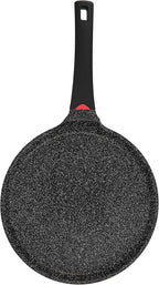 Non Stick 11 Inch Granite Coated Crepe Pan - Lightweight 4.27 Quart Dosa Pan with Comfort Stay Cool Grip Handle - Induction Compatible PFOA Free Tortilla Cookware (Black)