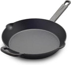 GreenPan x Bobby Flay 10” Cast Iron Pre-Seasoned Skillet with Helper Handle, Professional Grade Heavy Duty, Induction, Pour Spouts, Versatile Stovetop, Oven, BBQ Grill Fire, Indoor/Outdoor Use, Black