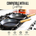 Alva Forest 4-Piece Carbon Steel Frying Pan Set – Naturally Nonstick, Pre-Seasoned, with Acacia Wood Handle, Made Without PTFE, PFOA, PFAS – Sustainable Belgian Design, Induction & All-Stovetop Safe